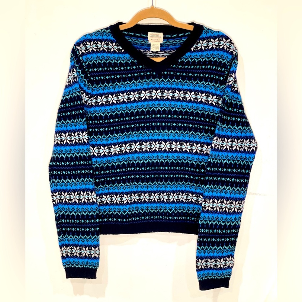 St. John’s Bay Fair Isle V-Neck Sweater Washable Lambswool